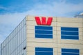 Westpac bank logo on the office building in Parramatta.